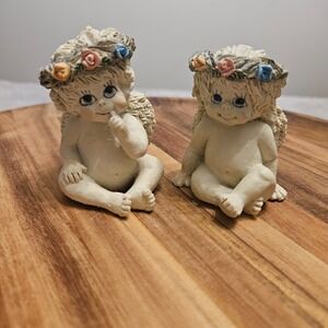 Vintage Young's Inc. Cherub Angel Figurine Pair – Flower Crown